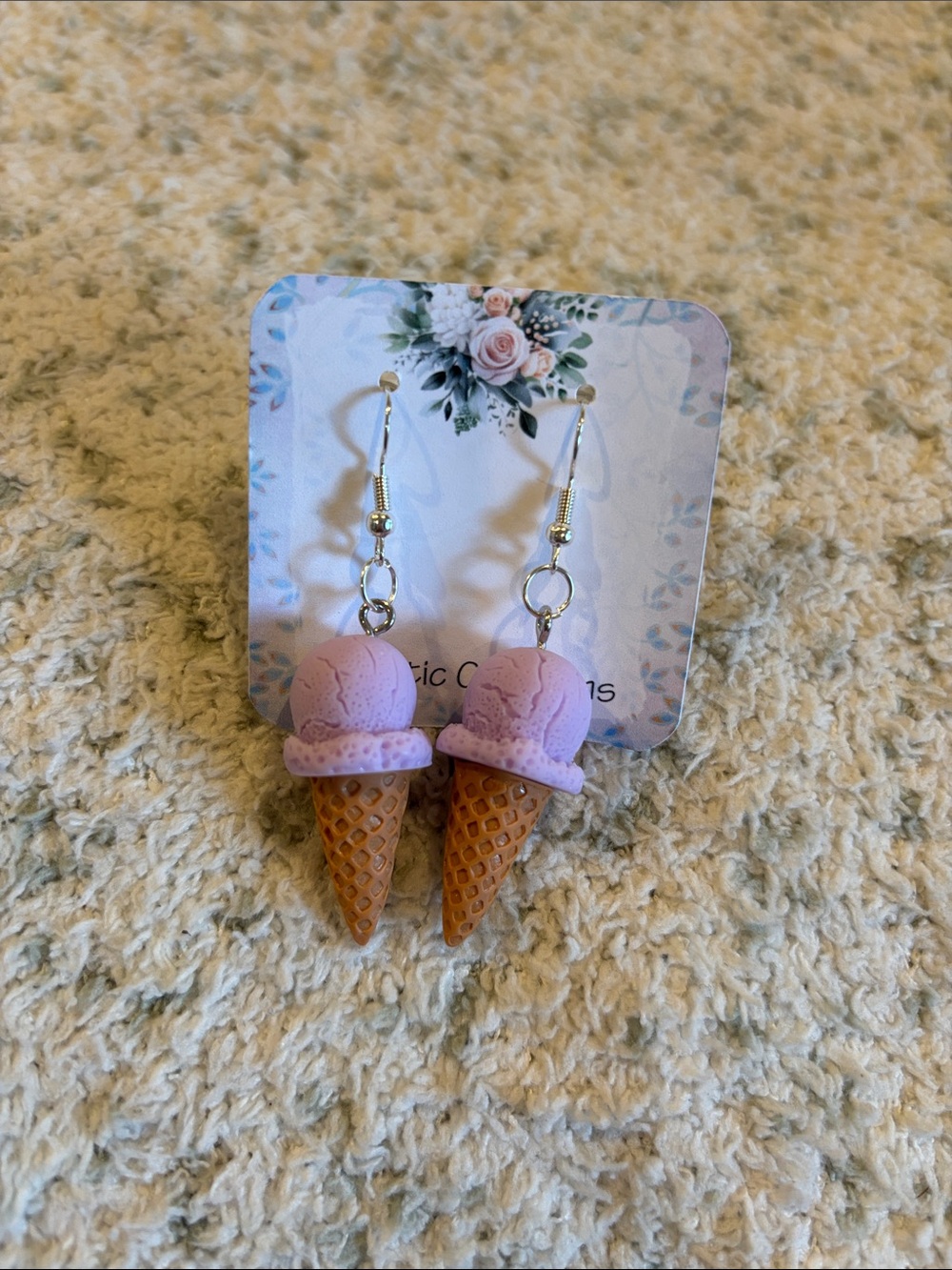 Adorable  Lavender Ice Cream Cone Dangle Earrings NWT handcrafted 2.25”